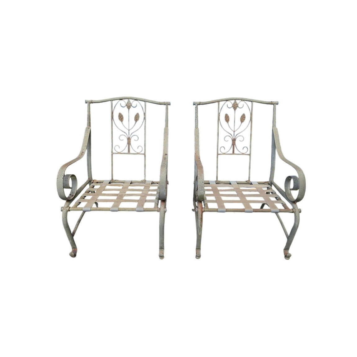 SECONDHAND SANDIES: Pair of outdoor metal chairs with cushions