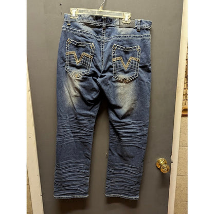 True Luck Men's 34x30 Bootcut Distressed Medium Wash Blue Jeans Y2K Grunge
