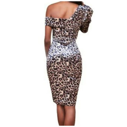 Lavish Alice Asymmetrical Cold Shoulder Velvet Cocktail Dress Sz 4 Leopard NWT