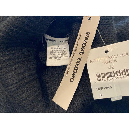 NWT Sweet Romeo Abstract Rib Turtleneck High Low Tunic Sweater in Black Sz Small