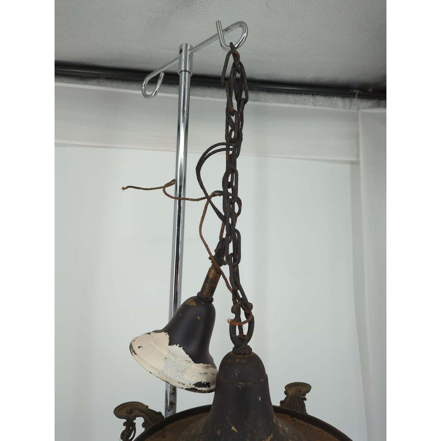 Vintage Art Deco Brass Pan Chandelier 4 Light Down Fixture Dark Patina Project