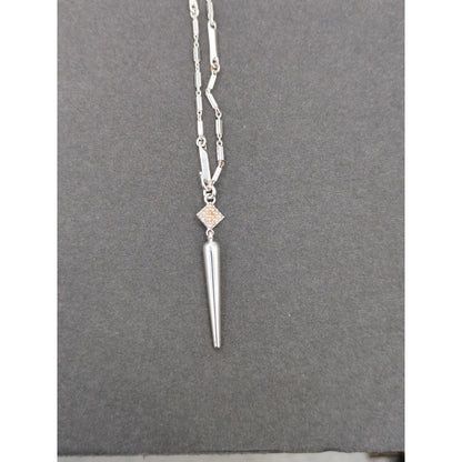Vintage Fashion Necklace 15.5" long stiletto pendant MODERNIST silvertone