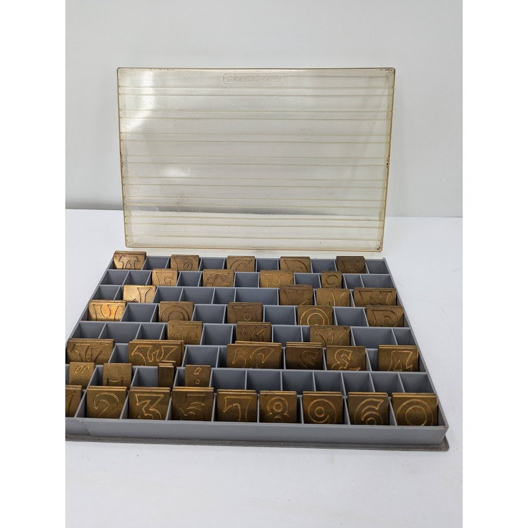 Gravograph Miscellaneous BRASS funky letters Typeset Printer 1 1/4" tall 2.4 LBS