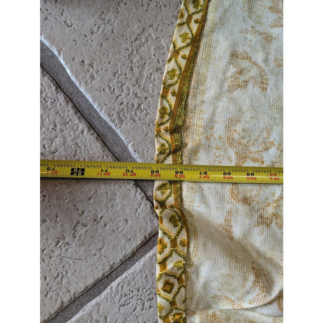 Vintage 1960s round tablecloth 69" Heavy floral brocade gold tones with stripes