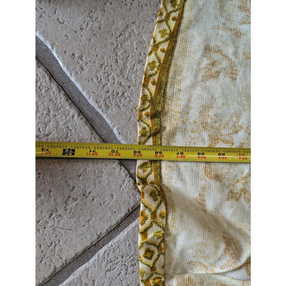 Vintage 1960s round tablecloth 69" Heavy floral brocade gold tones with stripes