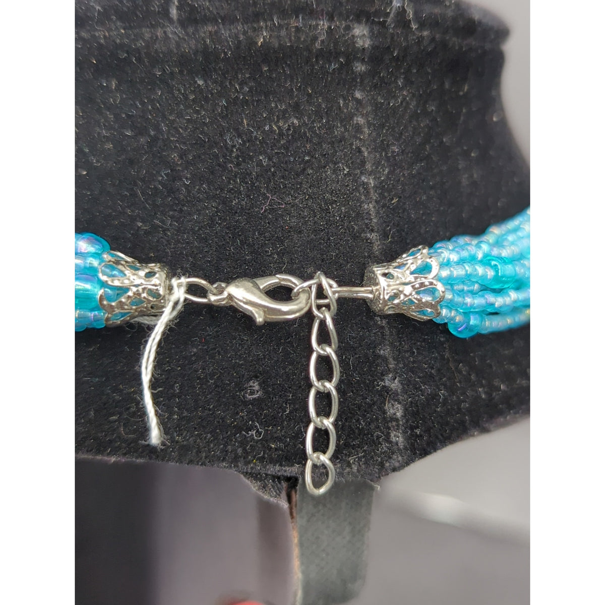 Turquoise Blue Multi Strand Seed Bead Necklace Dangle Earrings Set