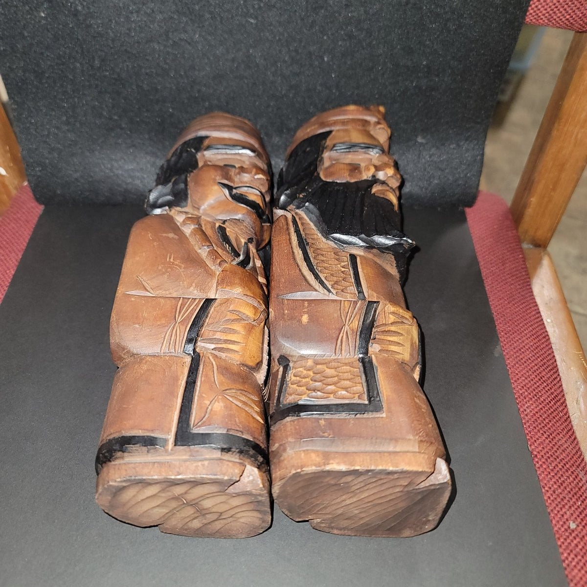 Vintage pair Japanese Wood Carved Ainu Carved Statues Hokkaido Japanese Folk Art