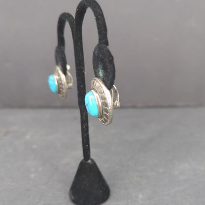 Vintage Turquoise Faux Stone Silver Tone Drop Earrings Boho Cowgirl Western