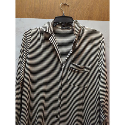 Finejo Stripe Shirt Dress Long Sleeve Collared Button Down Small collared travel