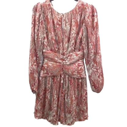 ASTR V-Neck Plisse Wrap Mini Dress Size Small in Coral Floral NWT