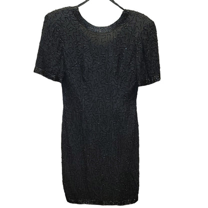 Stenay Vintage 80s Silk Sequin Beaded Knee High 6 Dress Classic Black  Cocktail