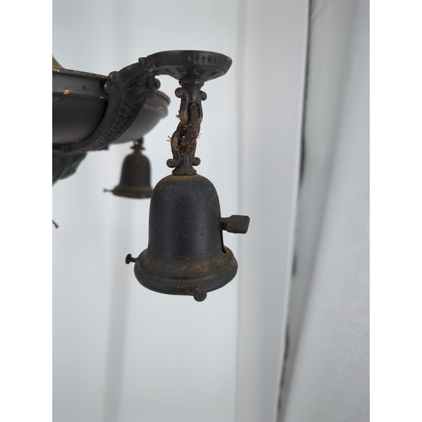 Vintage Art Deco Brass Pan Chandelier 4 Light Down Fixture Dark Patina Project
