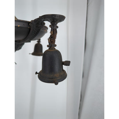 Vintage Art Deco Brass Pan Chandelier 4 Light Down Fixture Dark Patina Project