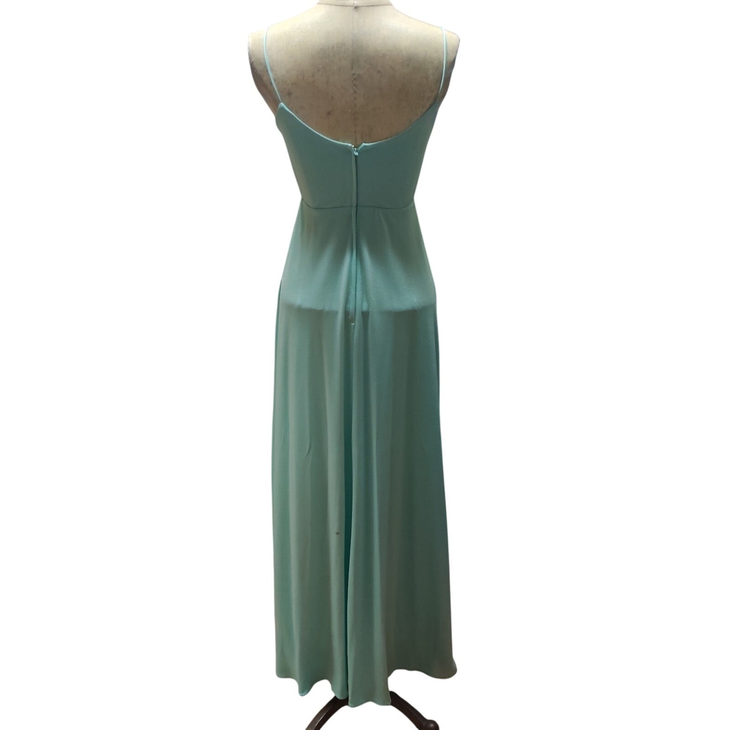 Vintage 70s Mint Green Sweetheart Maxi Dress Bowtie Empire Waist Prom Gown XS