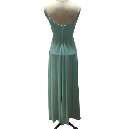 Vintage 70s Mint Green Sweetheart Maxi Dress Bowtie Empire Waist Prom Gown XS