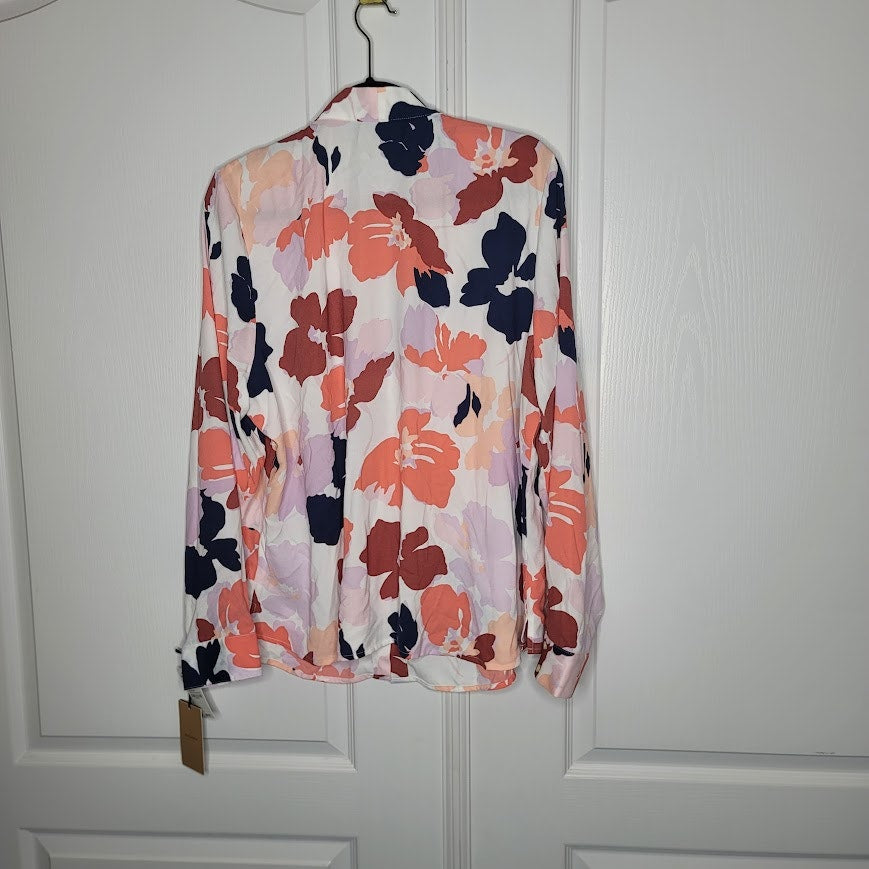 Halogen Size 2X womens blouse floral button up V neck top shirt NEW career