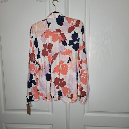 Halogen Size 2X womens blouse floral button up V neck top shirt NEW career