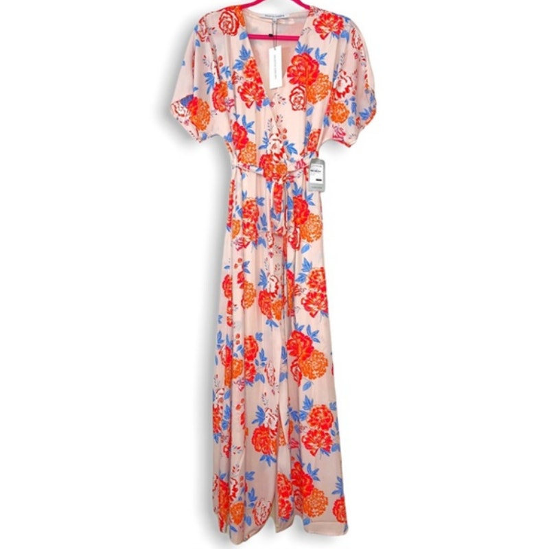 NWT Collective Concepts Floral Print Wrap Maxi Dress in Pink/Coral Size Large
