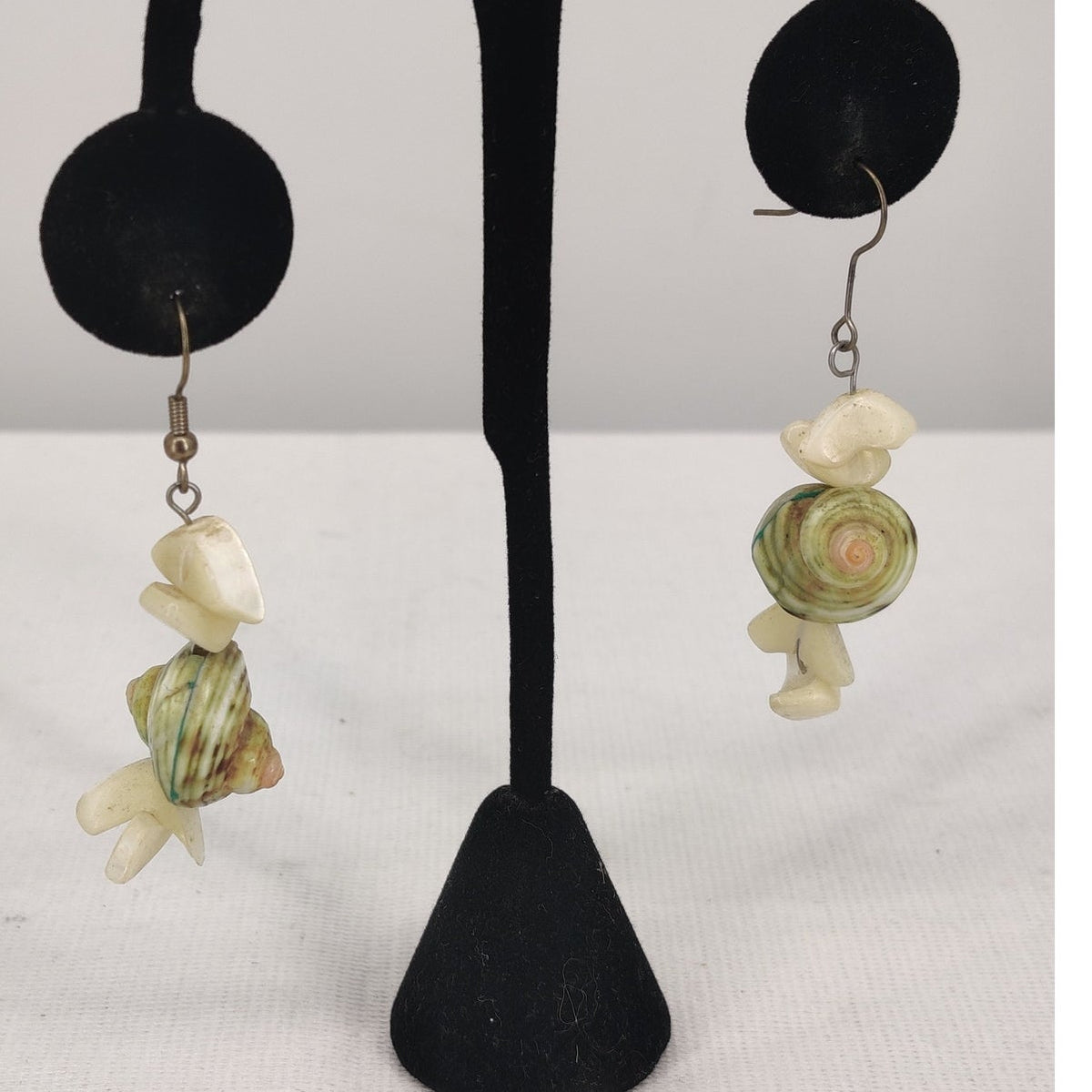 Vintage Natural Seashell & Green Abalone Dangle Beach Earrings