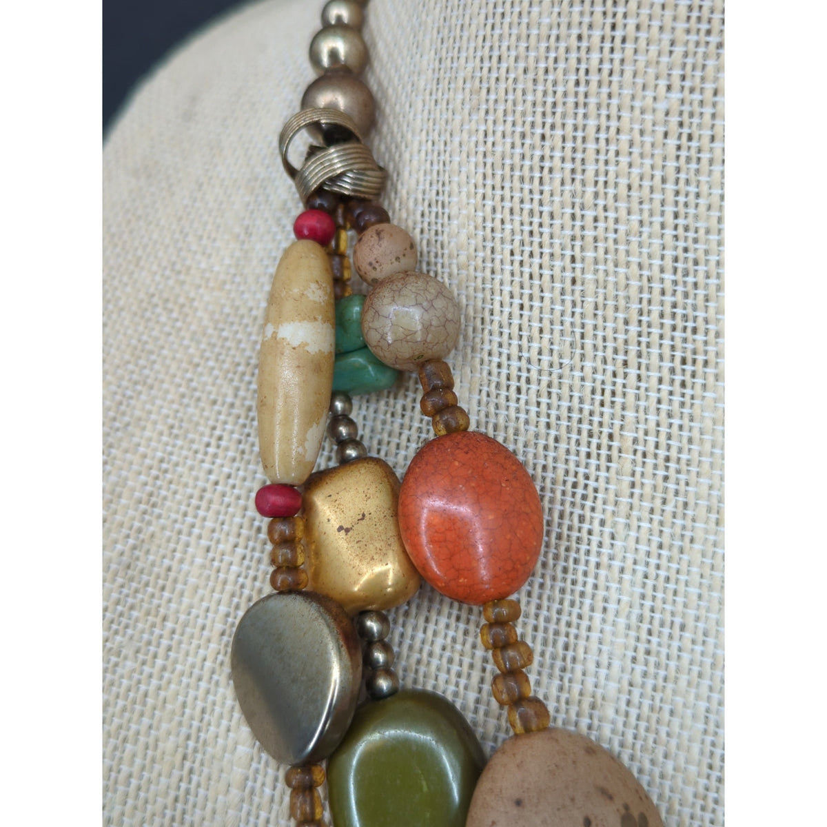 Vintage Multi Strand Beaded Chunky Collar Necklace Boho Chic Retro Festival