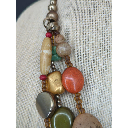 Vintage Multi Strand Beaded Chunky Collar Necklace Boho Chic Retro Festival