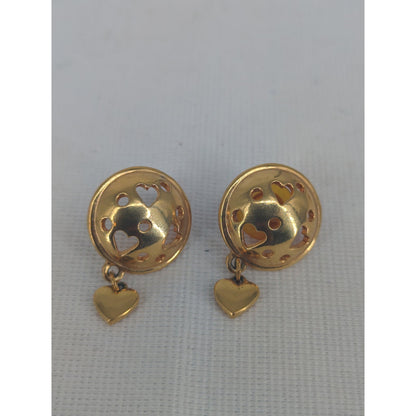 Vintage Gold-Tone Cutout Heart Dangle Stud Earrings Romantic Retro Jewelry