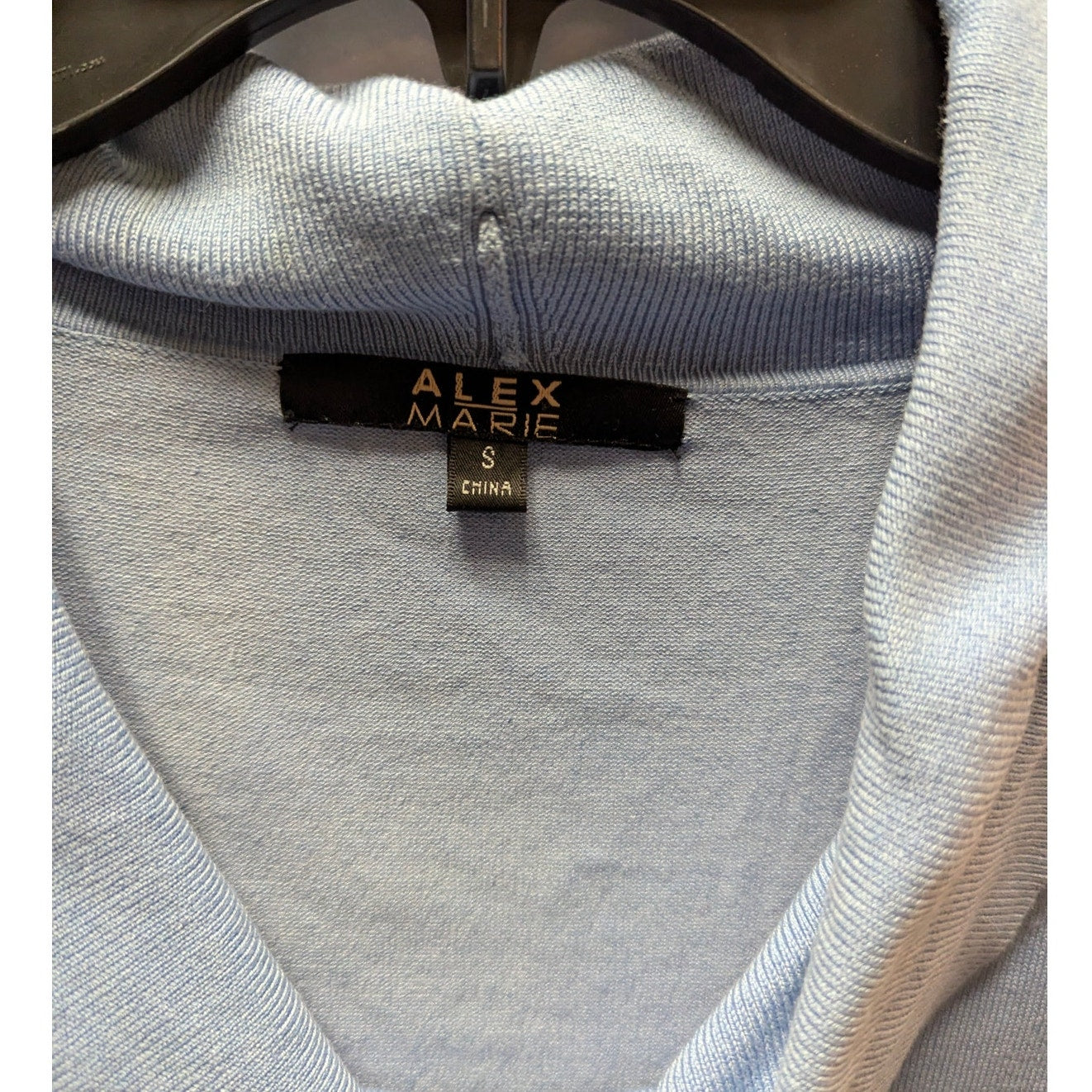 Alex Marie Powder Blue Draped Cowl Neck Short Sleeve Knit Sweater Top Y2K Office