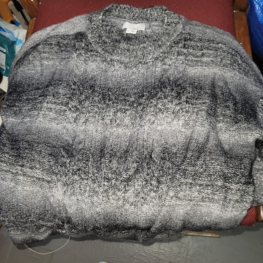 Ten Sixty Sherman LARGE sweater crew neck Black gray Combo white cable knit NEW