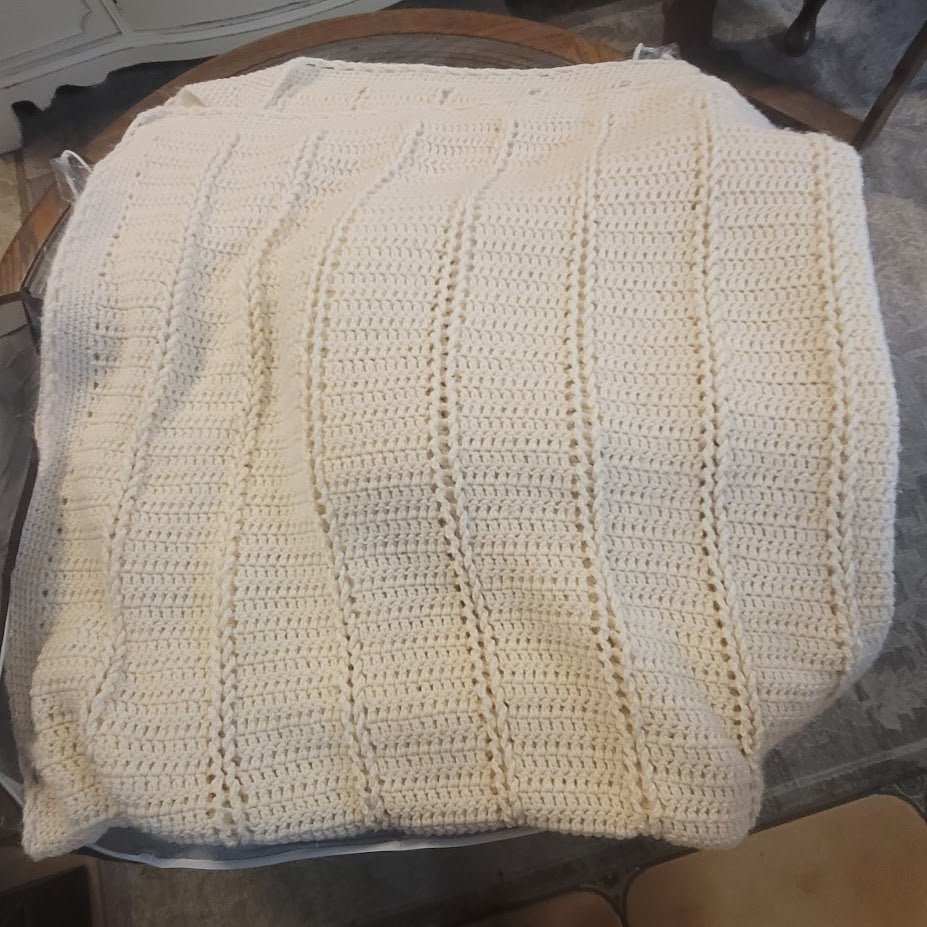 Vintage Handmade Cream Crochet Lace Afghan Throw Blanket 68" x 82" Queen Size