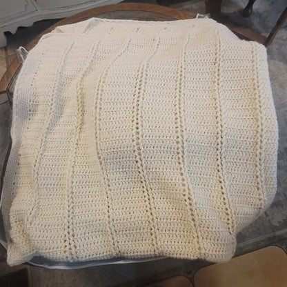Vintage Handmade Cream Crochet Lace Afghan Throw Blanket 68" x 82" Queen Size