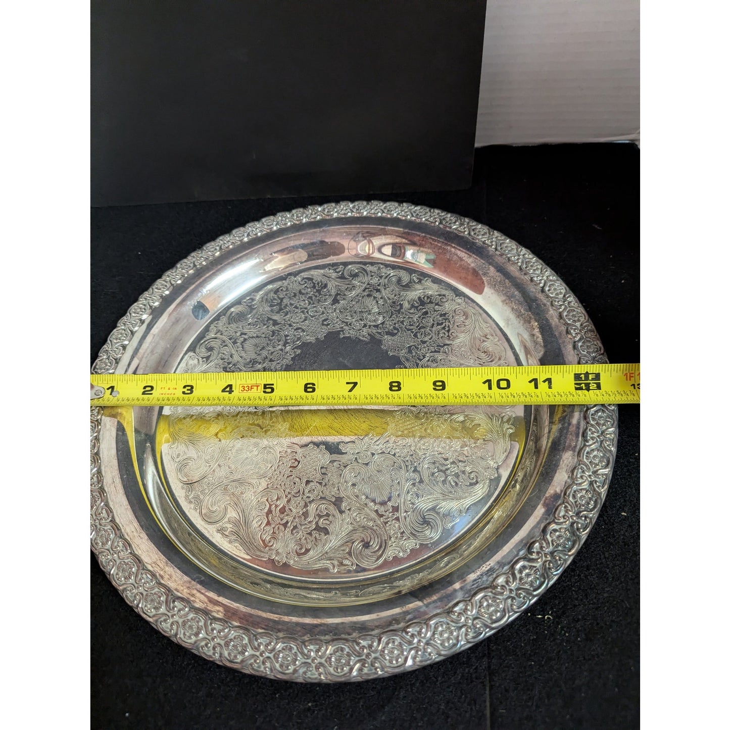 Vintage Hollywood Regency Silverplate Round Platter Ornate Serving Tray