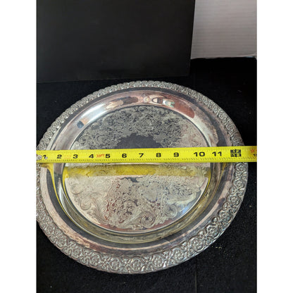 Vintage Hollywood Regency Silverplate Round Platter Ornate Serving Tray