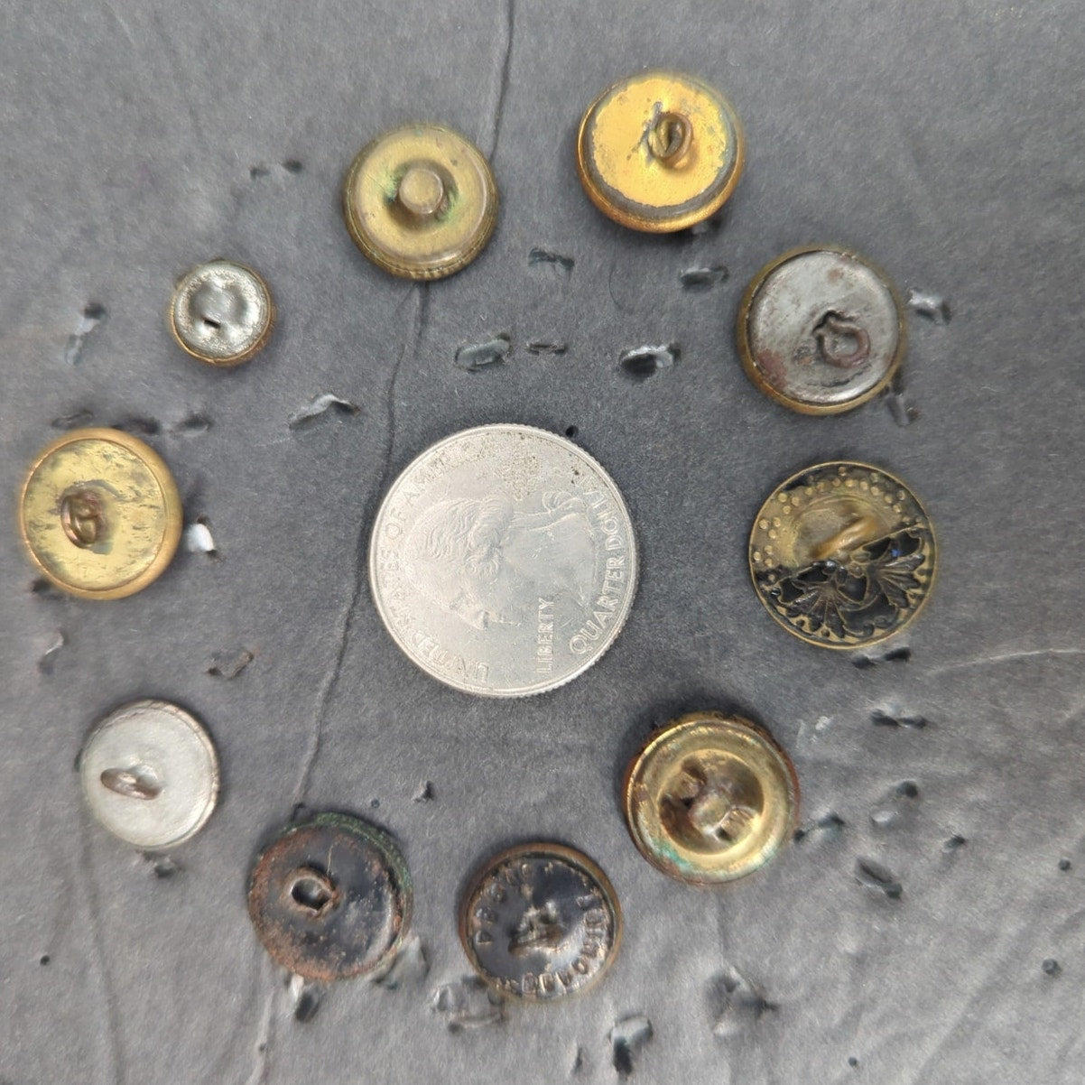 LOT N of 10 Antique Vintage Victorian Brass Mixed Materials Buttons ESTATE FIND