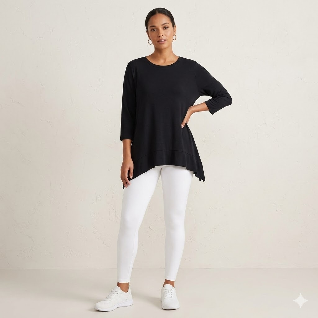Style & Co Black Knit Tunic Top Asymmetrical Hem Casual Everyday Essential Large