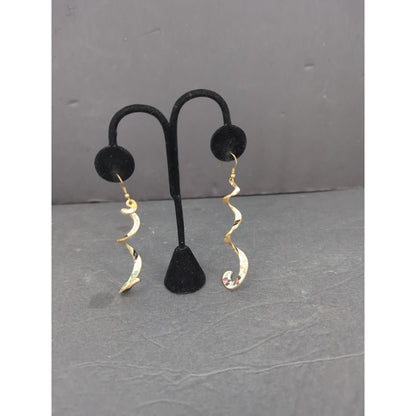 Vintage Gold Tone Spiral Cloisonne Dangle Earrings Swirl Pierced Y2K Boho