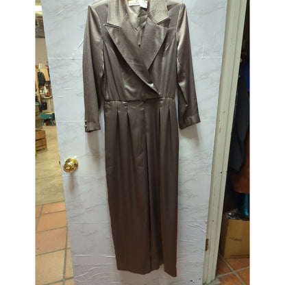 Liz Claiborne Vintage Shimmer Olive Green Jumpsuit Pantsuit Petite 6 Glam 1980s