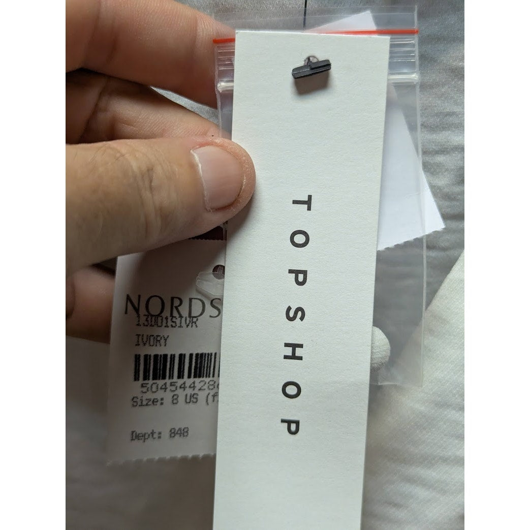 Topshop White blouse Peasant Crop Top Size 8 NWT Ruffle Neckline Puff Sleeve NEW