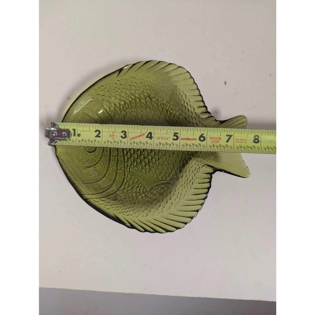 Vintage Olive Green Glass Fish Shaped Dish Ashtray Or Trinket Dish Coastal Beach