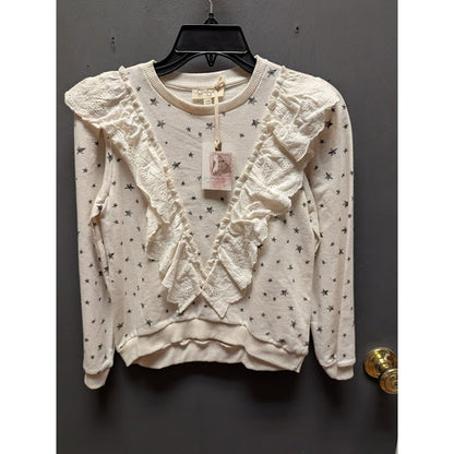 Jessica Simpson Girls Size Large (12) Top Long Sleeve Ruffle Front Stars Sweater