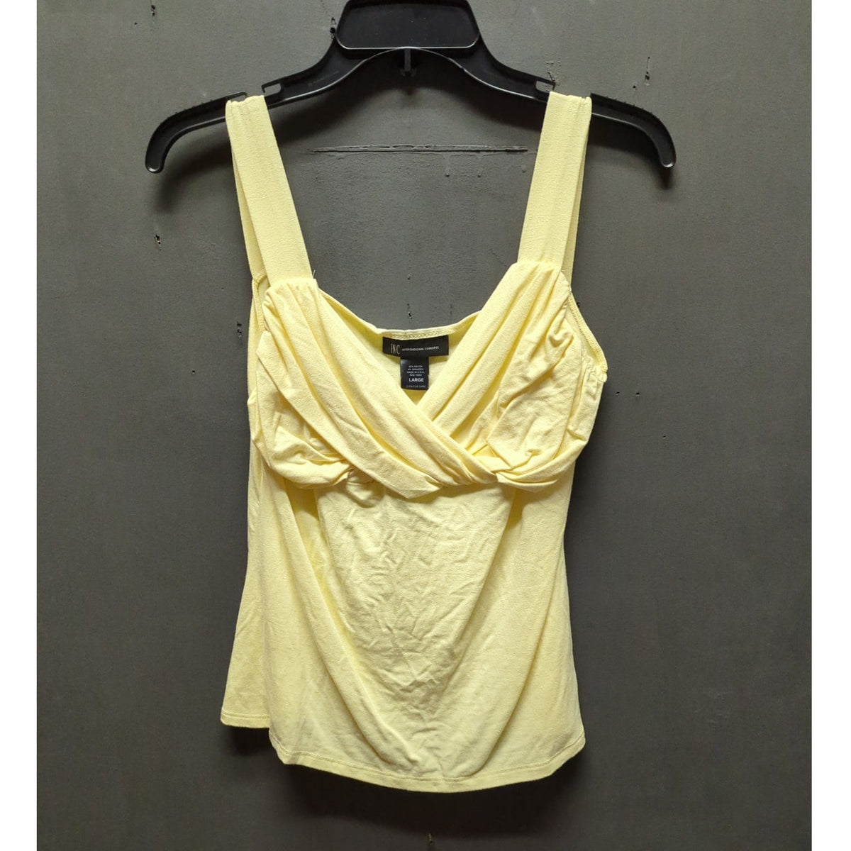 INC International Concepts Pale Yellow Ruched Cami Top Large Tank Sleeveless
