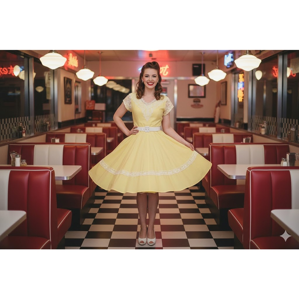 Vintage Bettina of Miami Yellow Dance Full Circle Rockabilly Pin Up Dress SZ 16