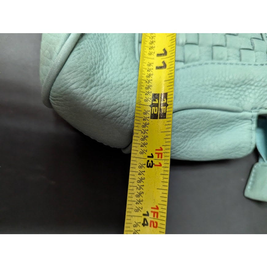 LONGABERGER So Rachel Clutch Woven Robin Egg Blue Leather Handbag Purse
