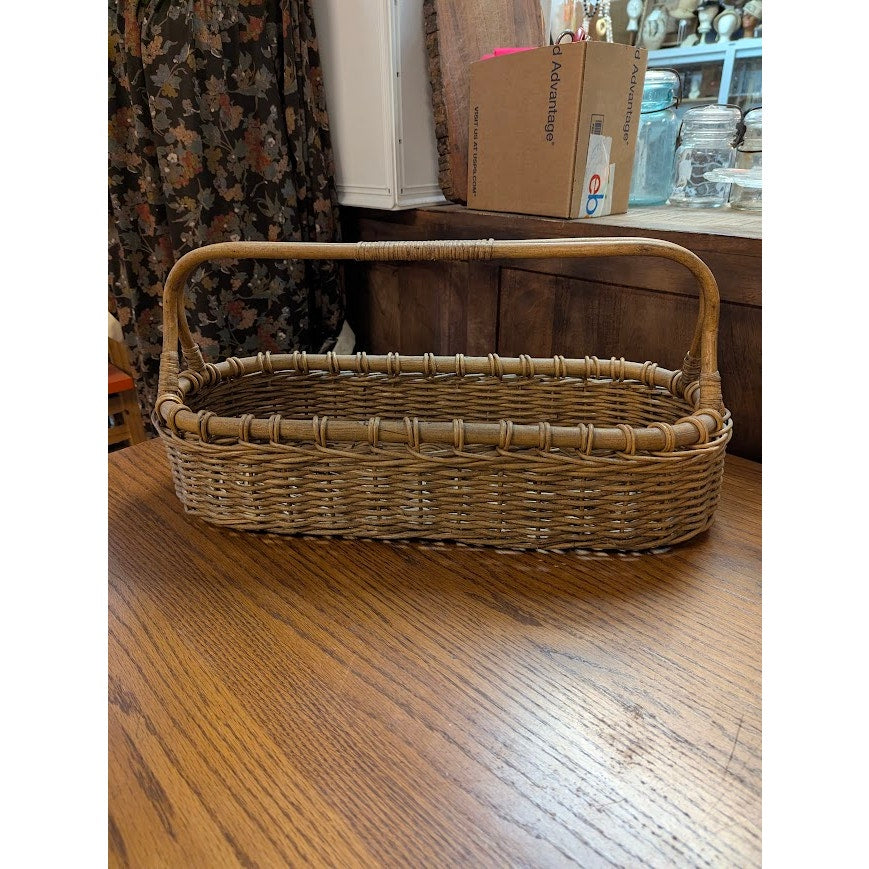 Vintage 21" French Style willow Gathering Basket Rattan Picnic Market Handl Trug