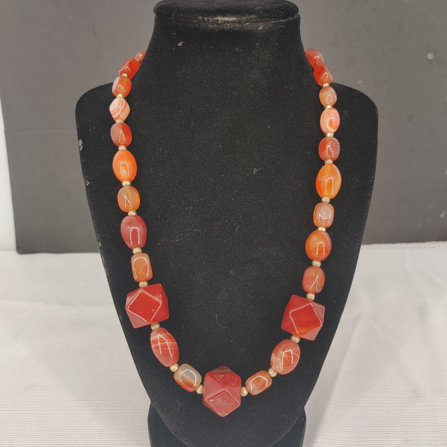 Vintage Carnelian Agate Chunky Geometric Statement Necklace