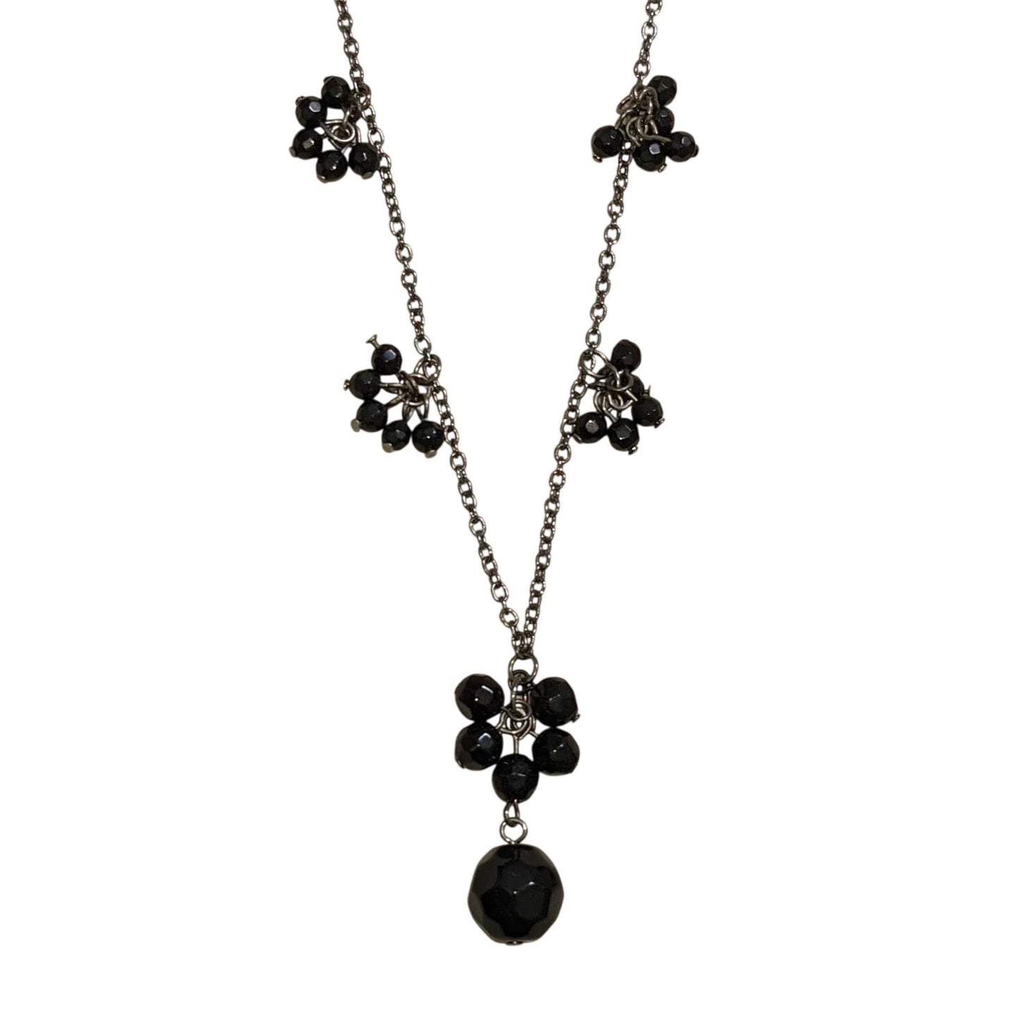 Express Signed Black Stone Dangle Cut Beaded Chain Gunmetal Silver Color