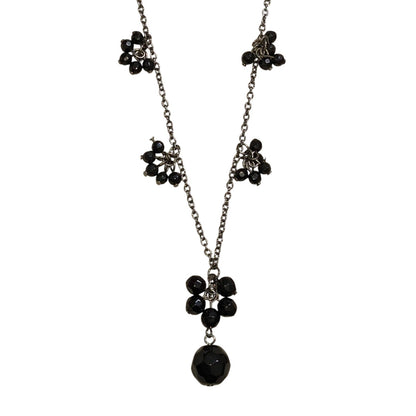 Express Signed Black Stone Dangle Cut Beaded Chain Gunmetal Silver Color
