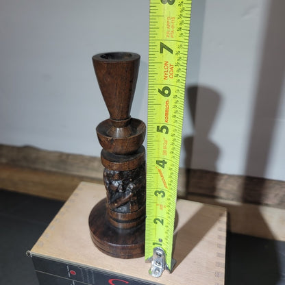 Vintage 7" Hand carved wood taper candlestick holder Carved Tribal figure