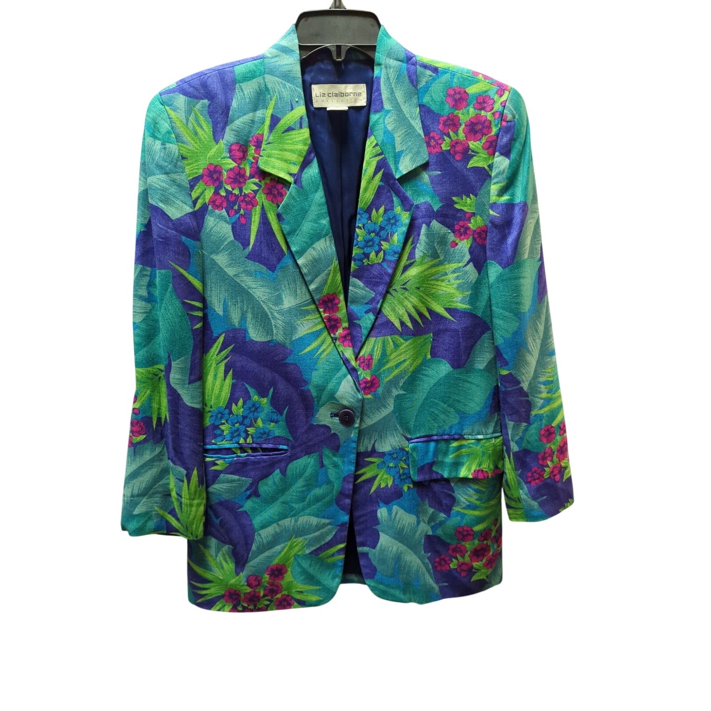 Vintage Liz Claiborne Tropical Hawaiian Floral Rayon Blazer Jacket 90s Vibrant