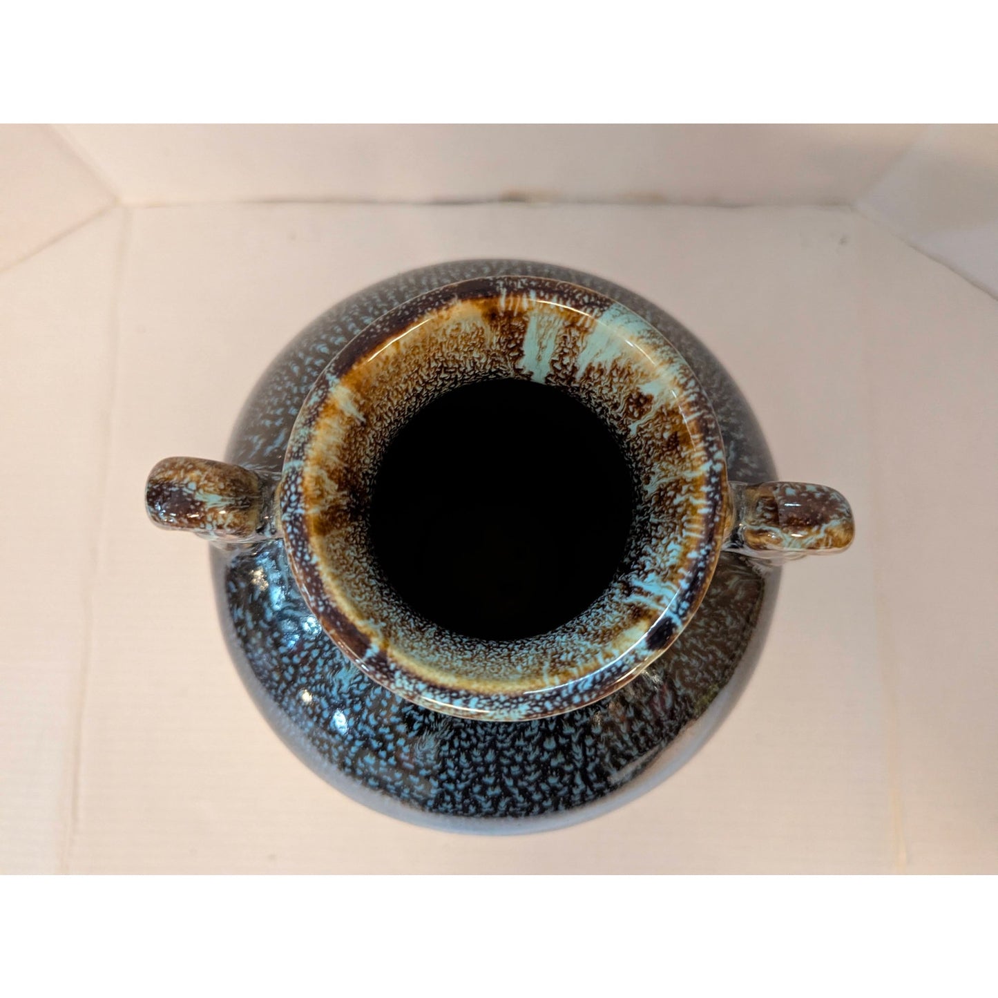 Vintage Studio Pottery Drip Glaze Urn Vase Double Handle Metallic Textured 12"