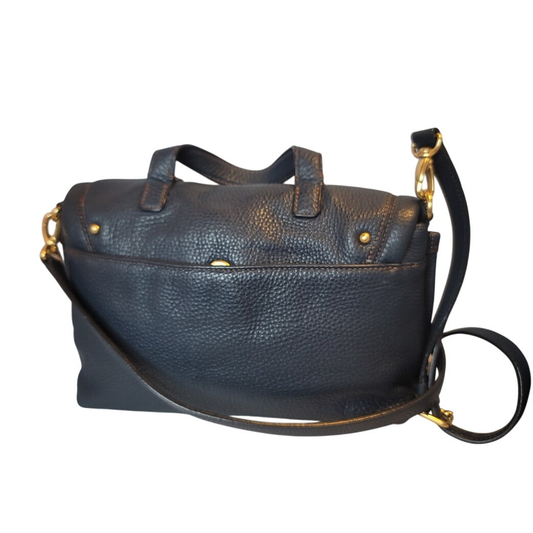 Bean Pole Top handle Shoulder Bag purse pebbled blue Leather